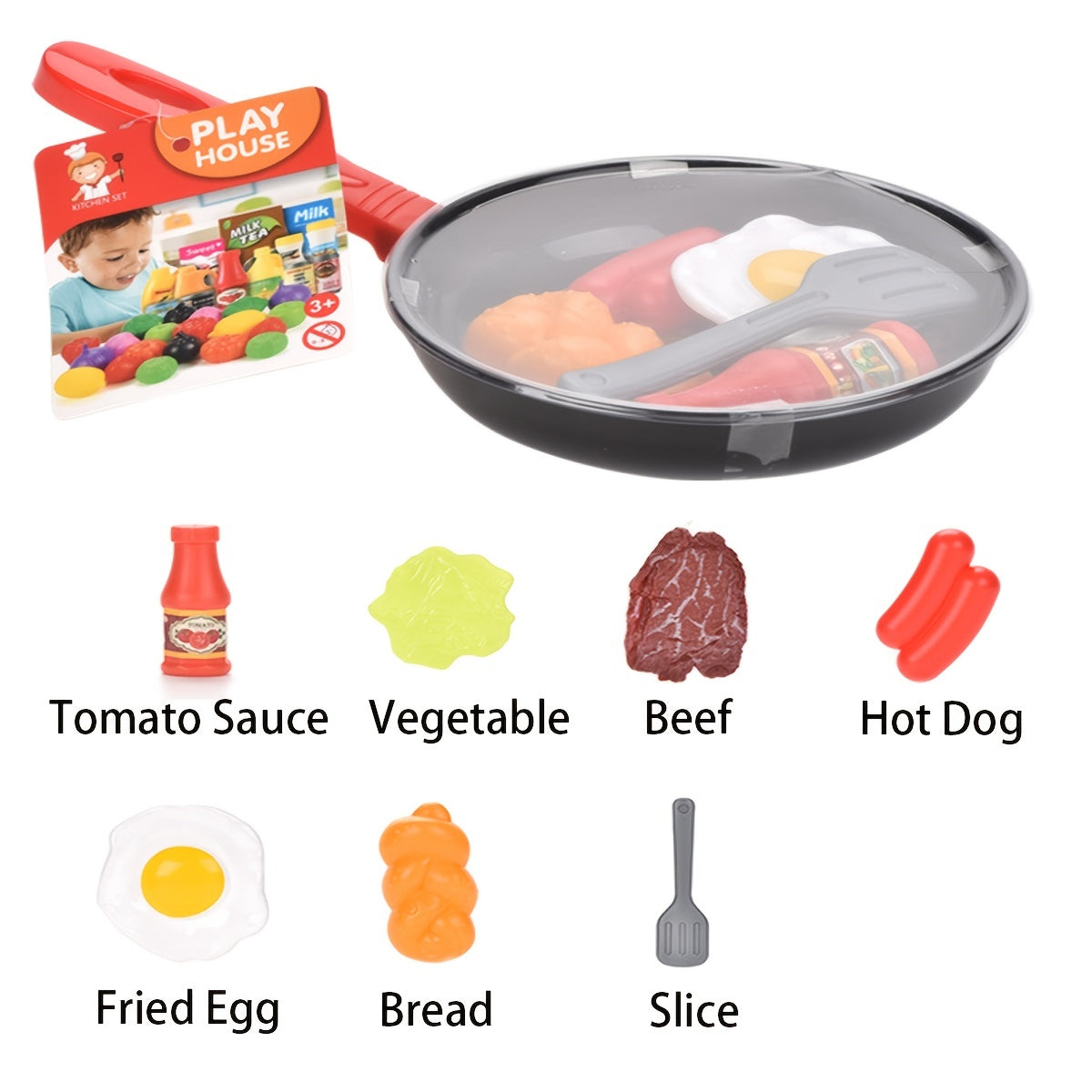 Children Kitchen Food Toys Simulation Cookware Game Set Pretend Play Pot Steak Vegetable Bread Hot  4