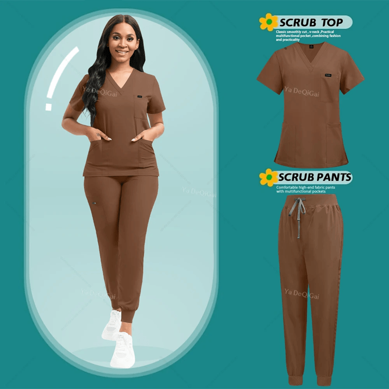 Womens Stretch Scrubs Set Nursing Medical Uniform With Jogger Pants 8