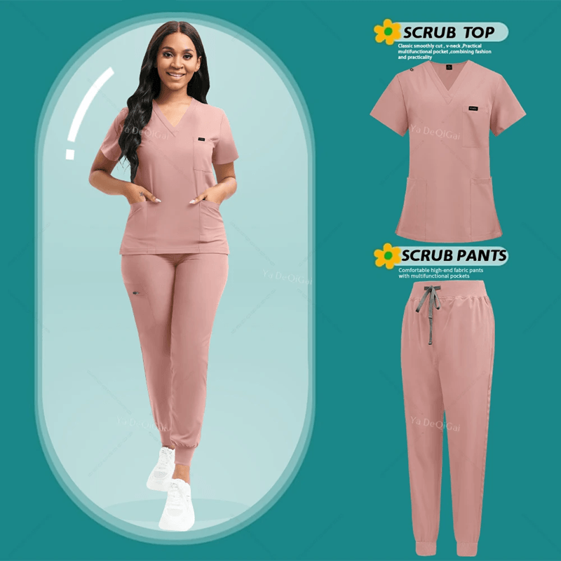 Womens Stretch Scrubs Set Nursing Medical Uniform With Jogger Pants 1