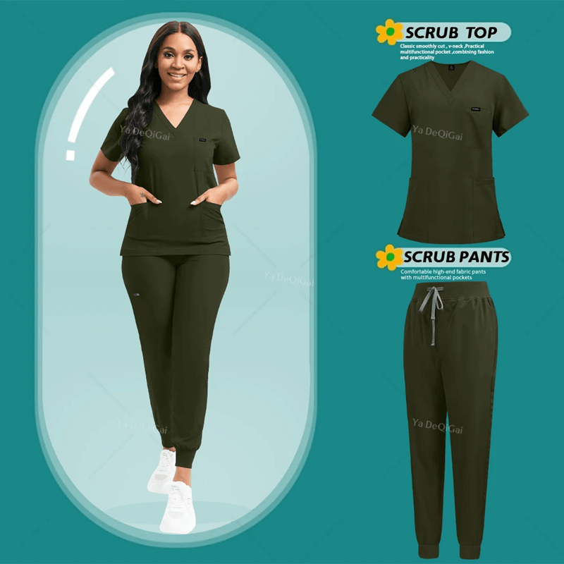 Womens Stretch Scrubs Set Nursing Medical Uniform With Jogger Pants 6