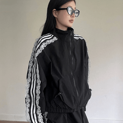 Womens Lace Patchwork Striped Sun Protection Jacket Lightweight Cardigan