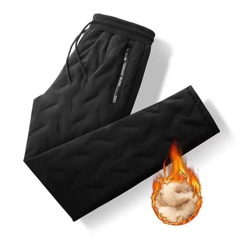Mens Quilted Winter Pants Fleece Lined Loose Fit Plus Size Straight Leg Trousers 4