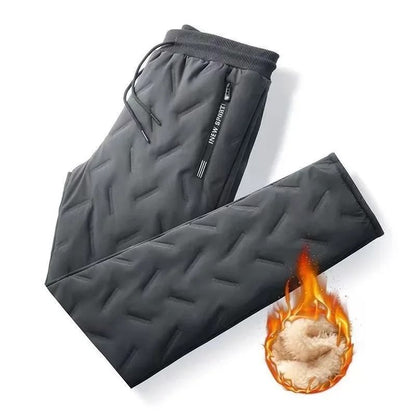 Mens Quilted Winter Pants Fleece Lined Loose Fit Plus Size Straight Leg Trousers 5