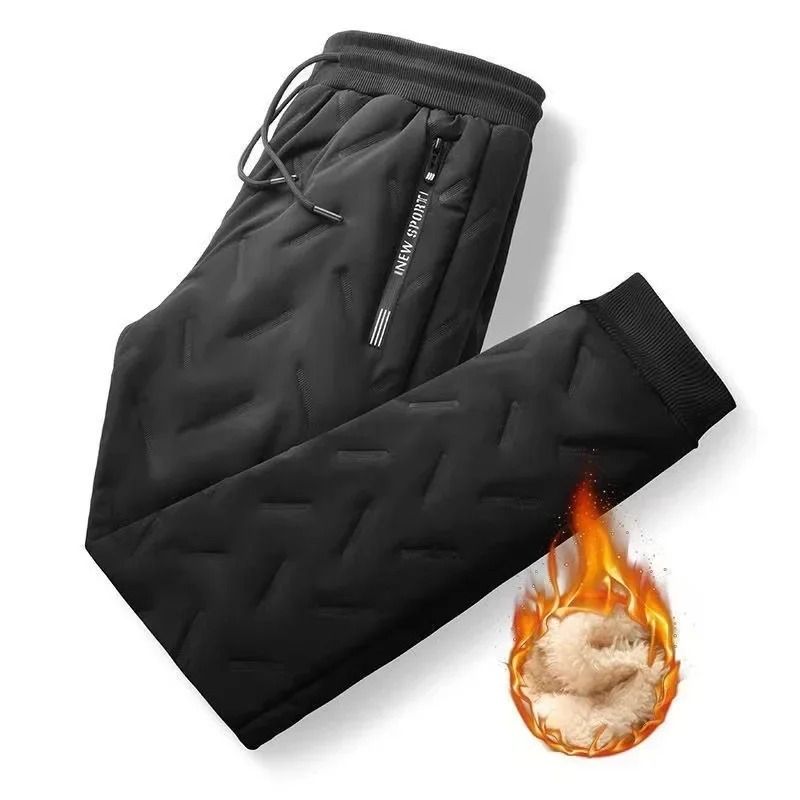 Mens Quilted Winter Pants Fleece Lined Loose Fit Plus Size Straight Leg Trousers 7