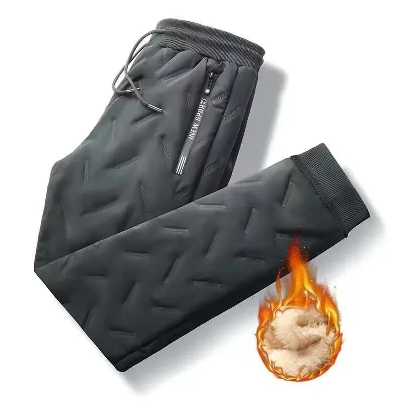 Mens Quilted Winter Pants Fleece Lined Loose Fit Plus Size Straight Leg Trousers 8