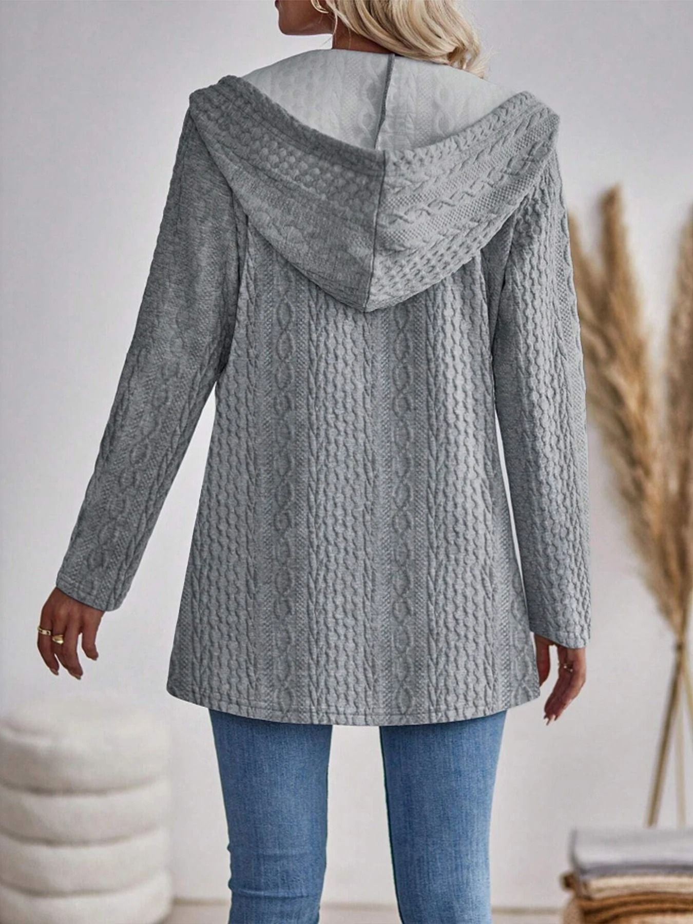 Womens Solid Color Hooded Zip Sweatshirt Casual Loose Fit Jacket 1