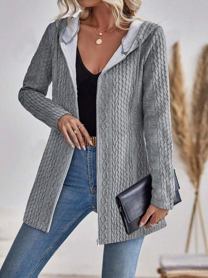 Womens Solid Color Hooded Zip Sweatshirt Casual Loose Fit Jacket 3