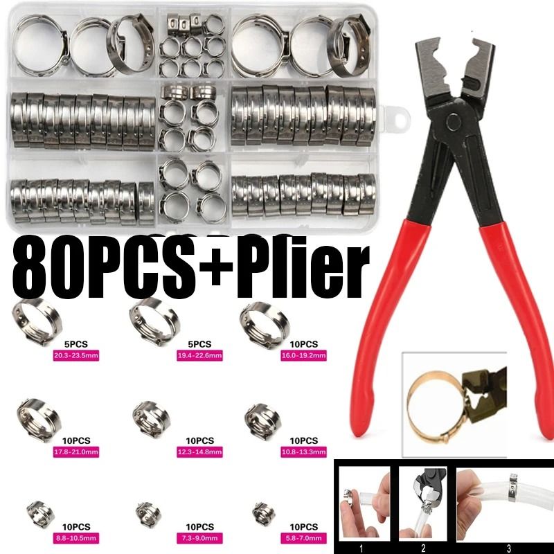 Stainless Steel Hose Clamp Set With Pliers For Secure And Leakproof Connections 10