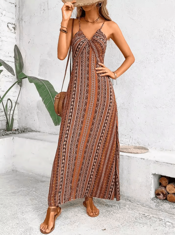 Boho Summer Backless Split Thigh Maxi Dress 5