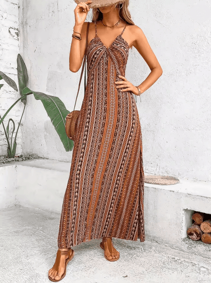 Boho Summer Backless Split Thigh Maxi Dress 5