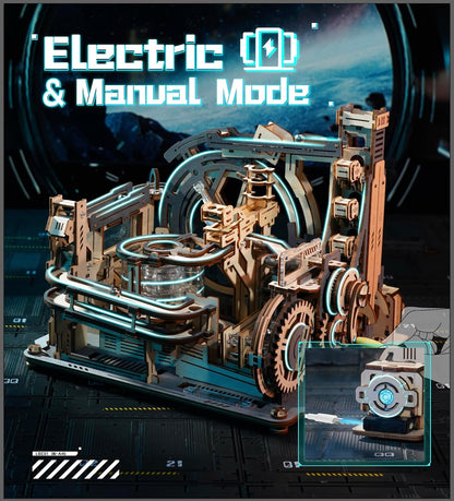 Robotime Rokr Electric Model Kits Marble Spaceport, 3D Wooden Puzzles Brain Teaser Building Toy & Unique Gift