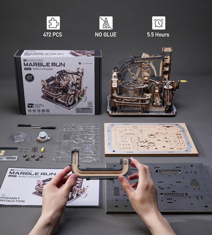 Robotime Rokr Electric Model Kits Marble Spaceport, 3D Wooden Puzzles Brain Teaser Building Toy & Unique Gift