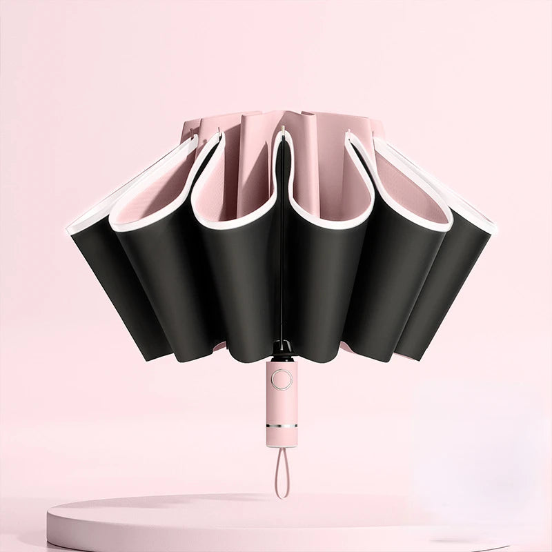 Windproof UV Umbrella, Reverse Folding Automatic Open/Close Design with Reflective Stripe for Men & Women