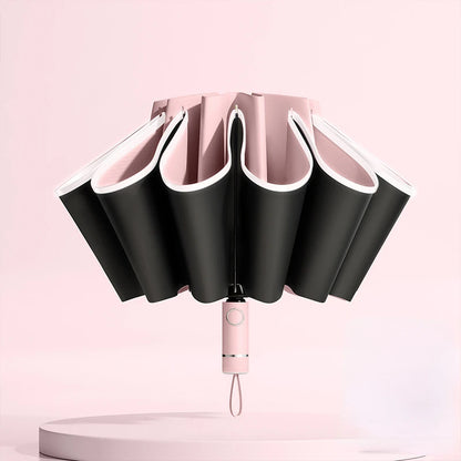 Windproof UV Umbrella, Reverse Folding Automatic Open/Close Design with Reflective Stripe for Men & Women