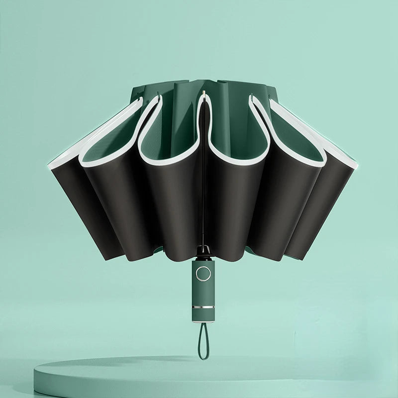 Windproof UV Umbrella, Reverse Folding Automatic Open/Close Design with Reflective Stripe for Men & Women
