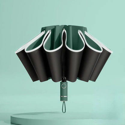 Windproof UV Umbrella, Reverse Folding Automatic Open/Close Design with Reflective Stripe for Men & Women