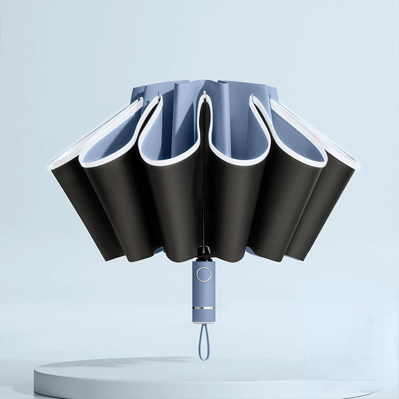 Windproof UV Umbrella, Reverse Folding Automatic Open/Close Design with Reflective Stripe for Men & Women