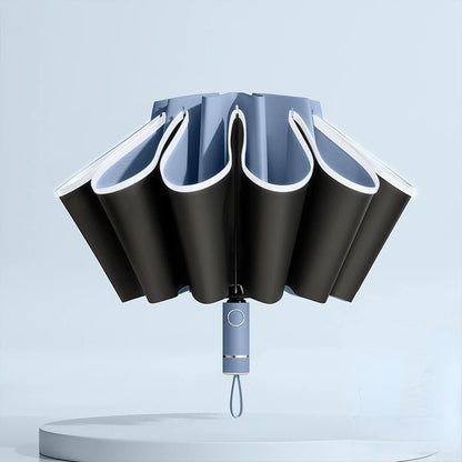 Windproof UV Umbrella, Reverse Folding Automatic Open/Close Design with Reflective Stripe for Men & Women