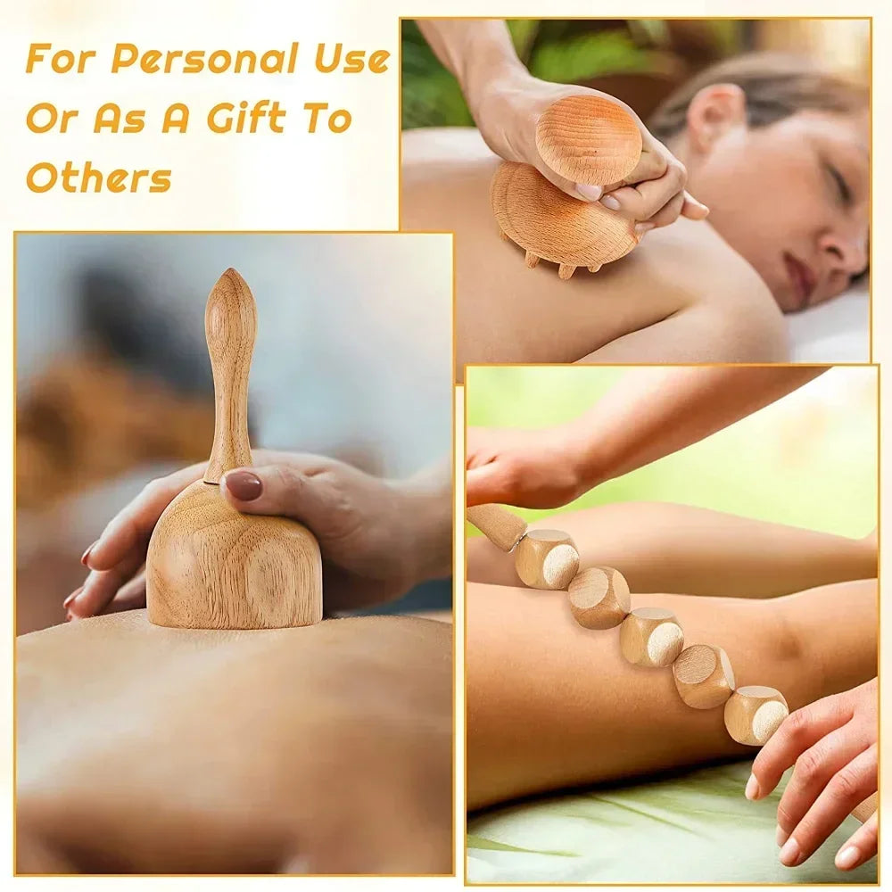 Natural Wood Lymphatic Drainage Massager AntiCellulite Body Sculpting Tools With Gua Sha For Beauty 3