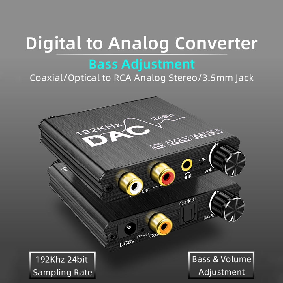 Premium Digital Audio Converter DAC, 192KHz Optical to Analog RCA/Toslink to 3.5mm Adapter for Enhanced Audio Fidelity