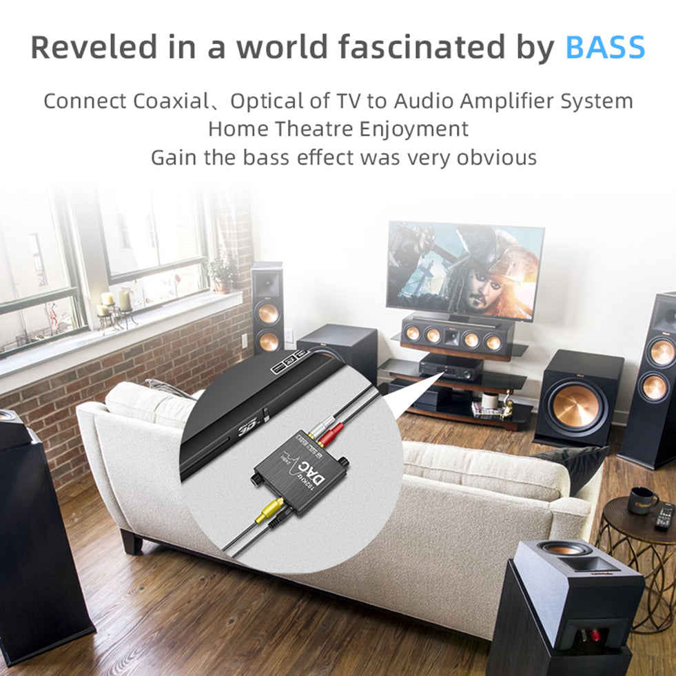 Premium Digital Audio Converter DAC, 192KHz Optical to Analog RCA/Toslink to 3.5mm Adapter for Enhanced Audio Fidelity