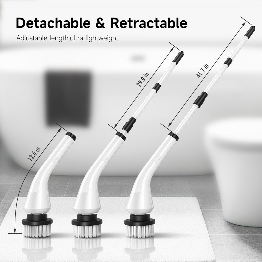 Cordless Electric Spin Scrubber, Power Scrubber with 8 Replaceable Brush Heads & Adjustable Extension Handle