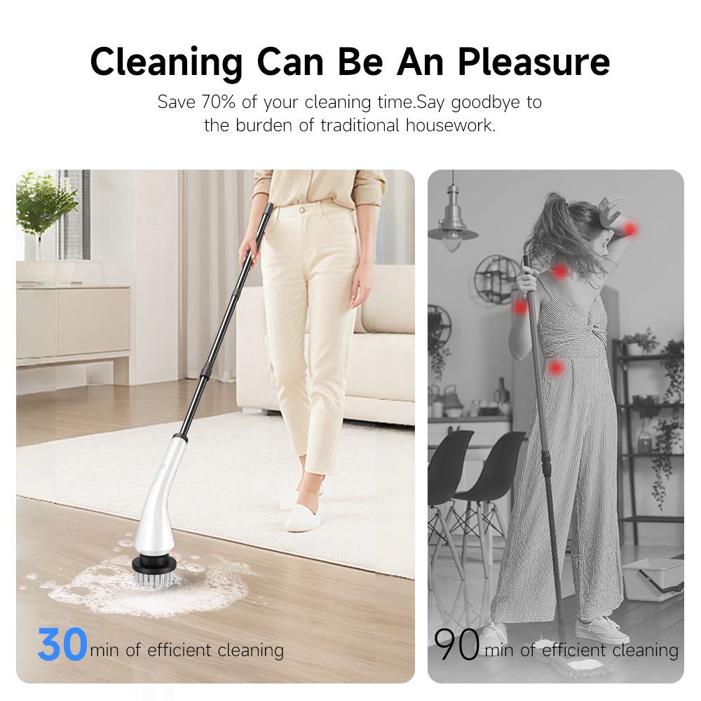 Cordless Electric Spin Scrubber, Power Scrubber with 8 Replaceable Brush Heads & Adjustable Extension Handle