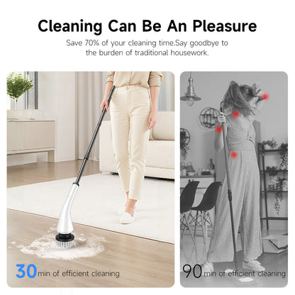 Cordless Electric Spin Scrubber, Power Scrubber with 8 Replaceable Brush Heads & Adjustable Extension Handle