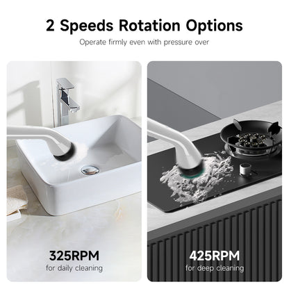 Cordless Electric Spin Scrubber, Power Scrubber with 8 Replaceable Brush Heads & Adjustable Extension Handle