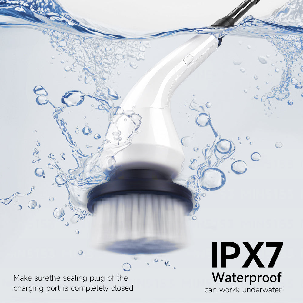Cordless Electric Spin Scrubber, Power Scrubber with 8 Replaceable Brush Heads & Adjustable Extension Handle