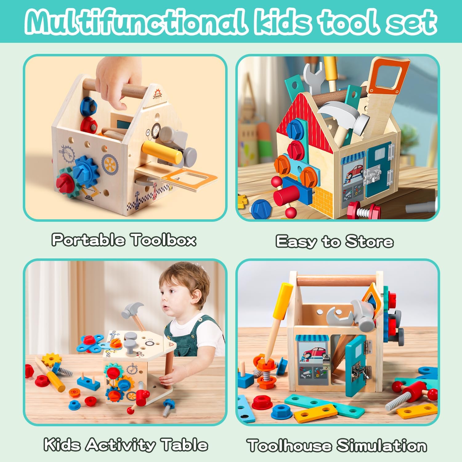 Montessori Wooden Tool Box Set for Kids, Simulation Maintenance Screw Puzzle Pretend Play Repair Toys Educational Gift