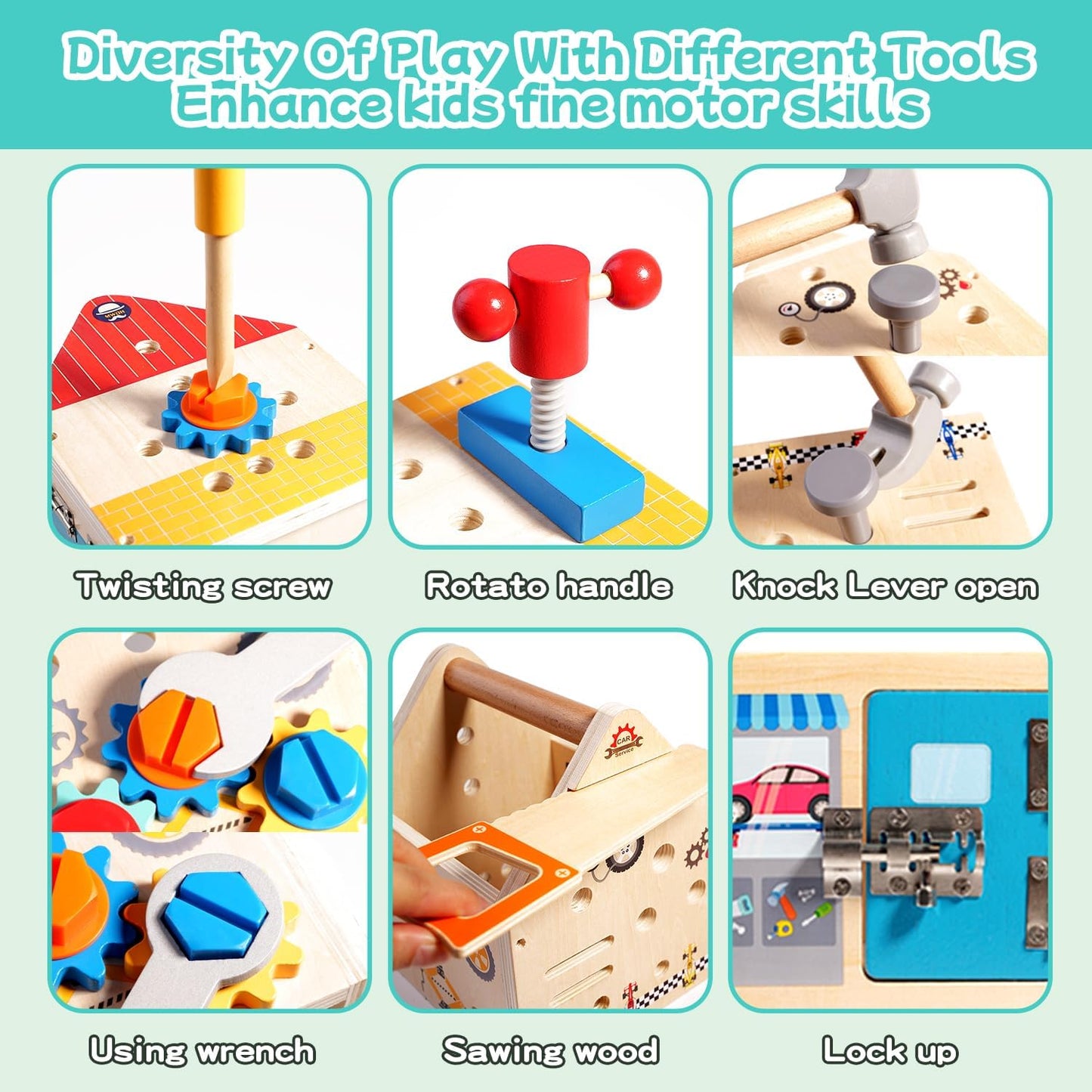 Montessori Wooden Tool Box Set for Kids, Simulation Maintenance Screw Puzzle Pretend Play Repair Toys Educational Gift