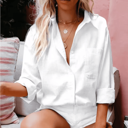 Elegant Cotton Linen Loose Shirt For Women Long Sleeve Button Up Top 4