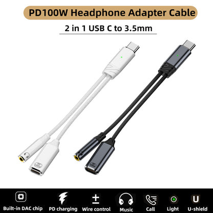 USB C to 3.5mm AUX Cable Type C Headphone Adapter, Audio Cable for Huawei, Xiaomi, Earphone Jack Adapter for Phones