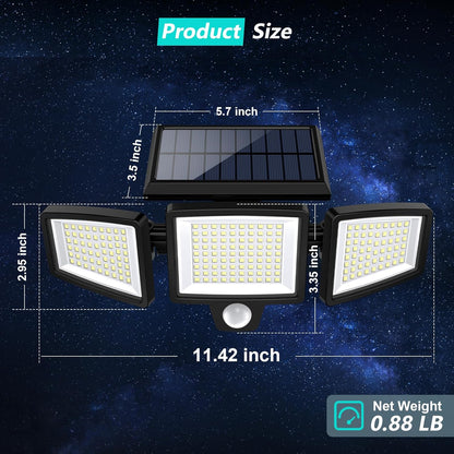 IP Waterproof Triple Head Solar Motion Sensor Safety Light For Garage Yard Porch Patio  Outdoor Sec 2
