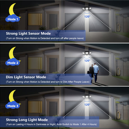 IP Waterproof Triple Head Solar Motion Sensor Safety Light For Garage Yard Porch Patio  Outdoor Sec 4