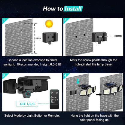 IP Waterproof Triple Head Solar Motion Sensor Safety Light For Garage Yard Porch Patio  Outdoor Sec 5