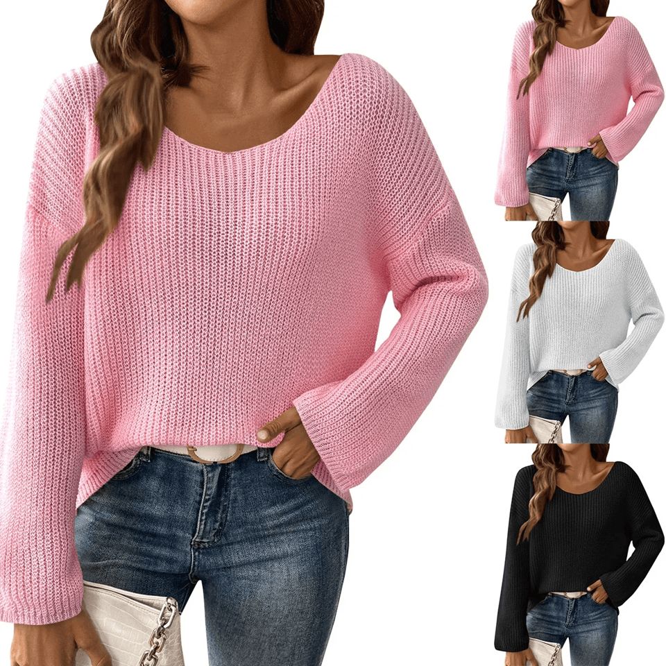 Womens Off Shoulder Pullover Sweater with Flare Sleeves