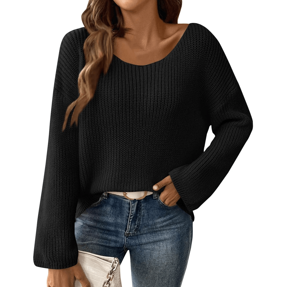 Womens Off Shoulder Pullover Sweater With Flare Sleeves 2