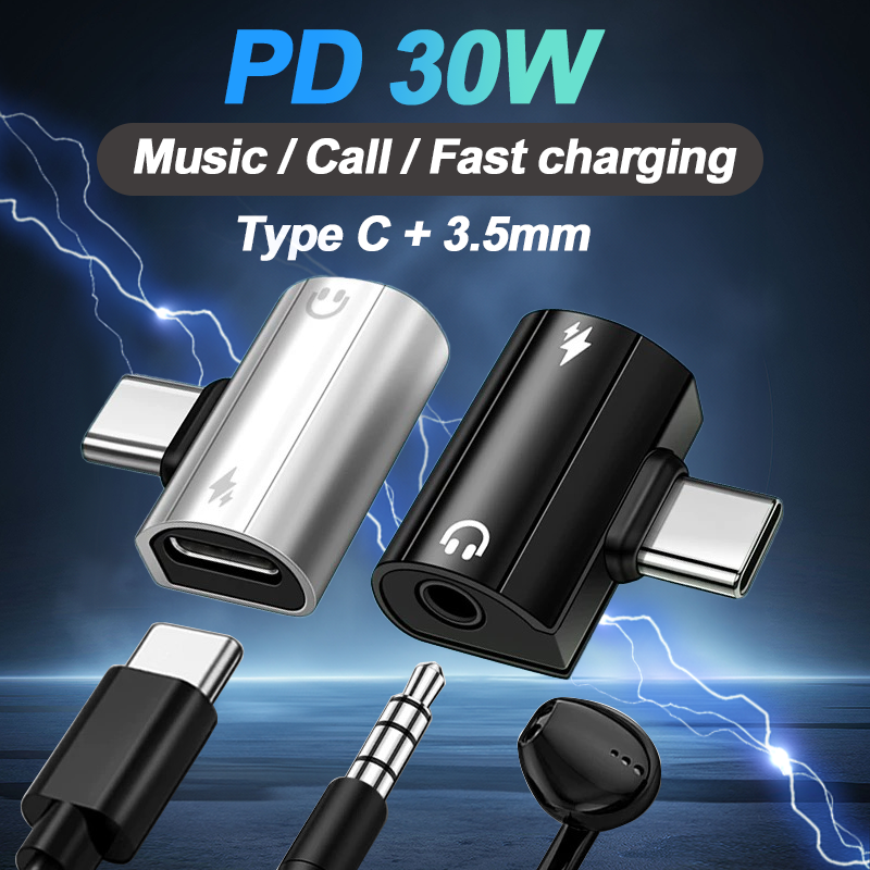USB Type C to 3.5mm Headphone and Charger Adapter, 30W Fast Charging Audio Splitter with Aux Jack for Samsung Galaxy