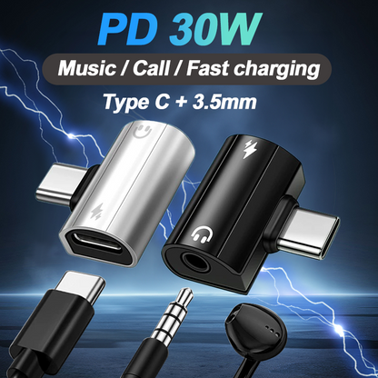 USB Type C to 3.5mm Headphone and Charger Adapter, 30W Fast Charging Audio Splitter with Aux Jack for Samsung Galaxy
