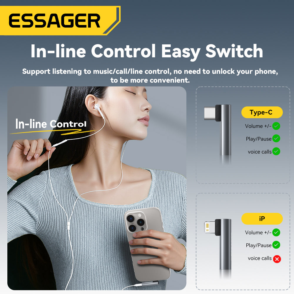 Essager Lightning to 3.5mm Adapter for iPhone 14, Type C to 3.5mm Jack Headphone Adapter for Samsung Huawei Xiaomi