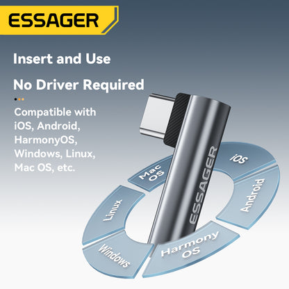 Essager Lightning to 3.5mm Adapter for iPhone 14, Type C to 3.5mm Jack Headphone Adapter for Samsung Huawei Xiaomi