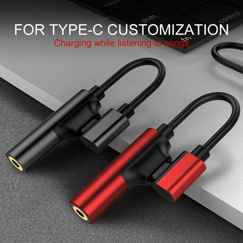 USB C to 3.5 Plug Headphone Jack Splitter, 2 in 1 Type C 3.5mm AUX Adapter Earphone Audio Converter for Huawei Xiaomi LG