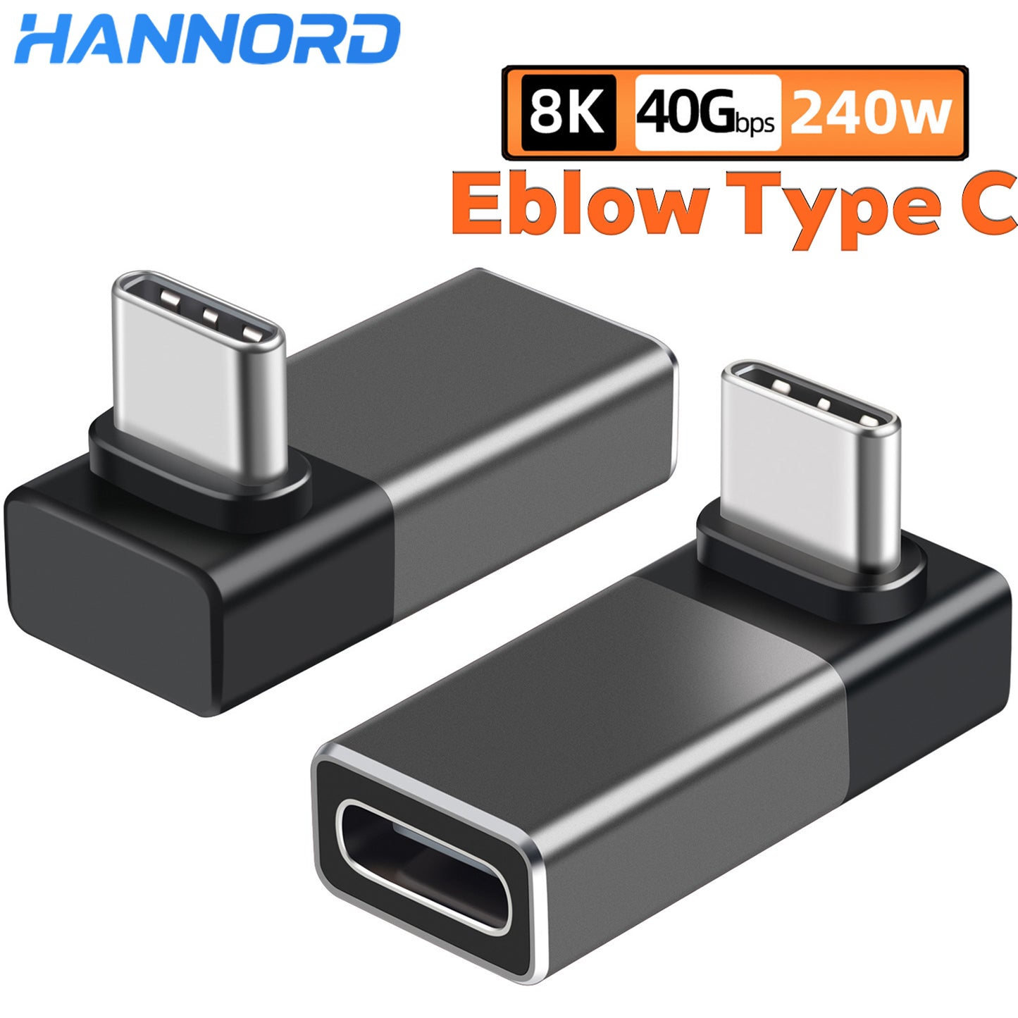 Hannord USB 90 Degree Type-C Adapter 40Gbps Fast Data Transfer, Thunderbolt 4 Mobile Conversion Head, 2 Pack