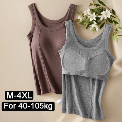 Plus Size Seamless Camisole Top with Built in Bra Comfortable Cotton Modal Tank
