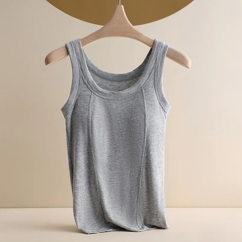 Plus Size Seamless Camisole Top With Built In Bra Comfortable Cotton Modal Tank 9