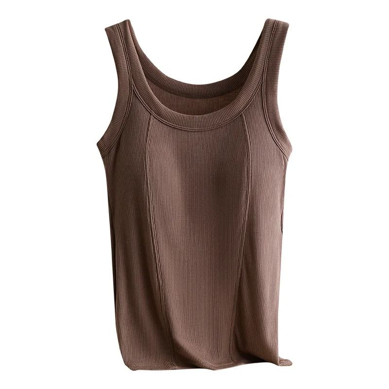 Plus Size Seamless Camisole Top With Built In Bra Comfortable Cotton Modal Tank 4