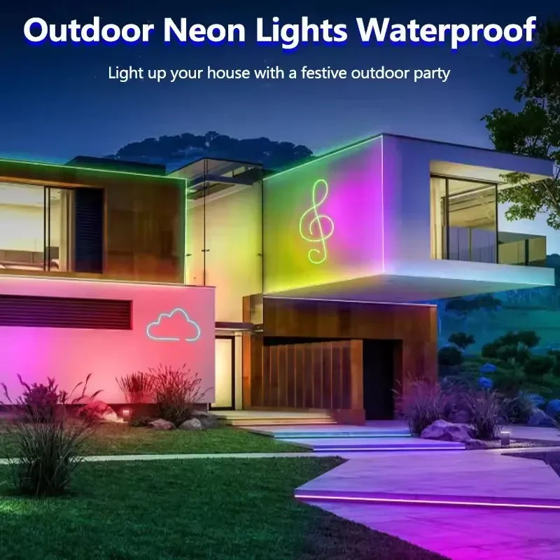 24V RGB Neon LED Lights Strip, Flexible Bluetooth App-Controlled Tape for Wall, Childrens Room, More