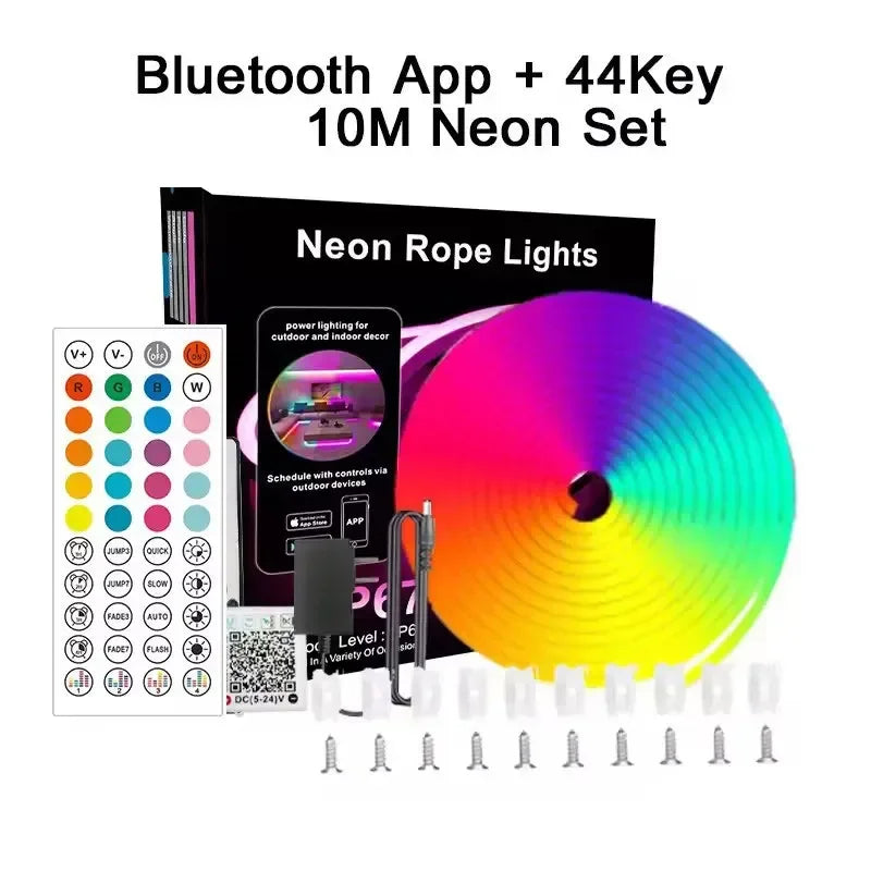 24V RGB Neon LED Lights Strip, Flexible Bluetooth App-Controlled Tape for Wall, Childrens Room, More